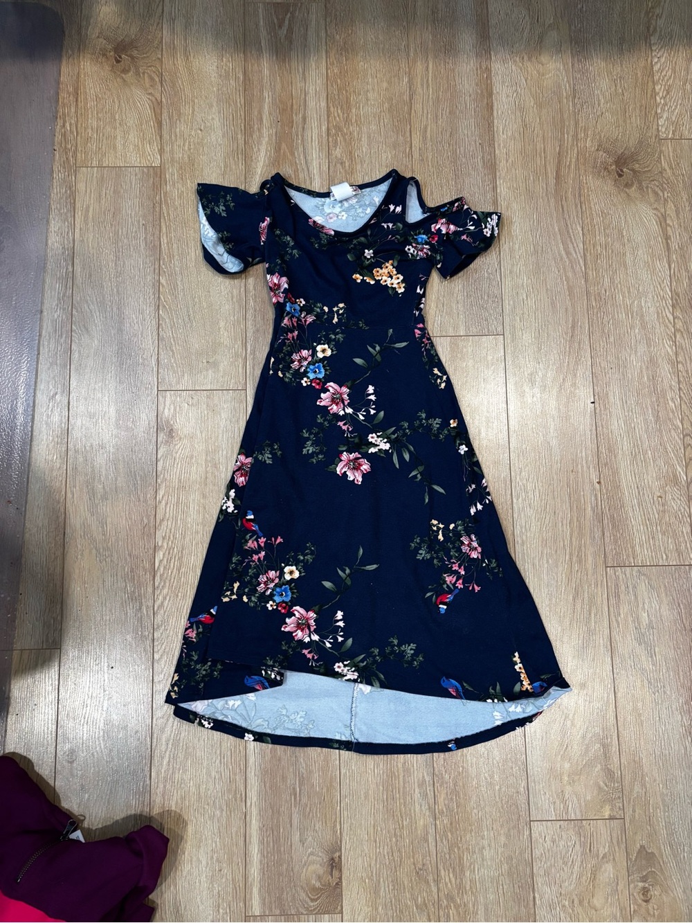 Kids Floral Cold-Shoulder Dress - Navy